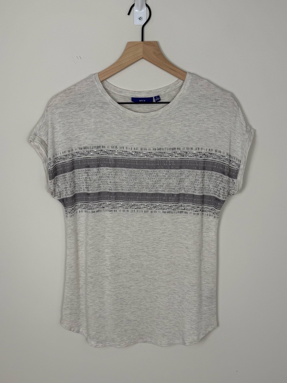 Apt 9 Grey Heathered Rhinestone Embellished Cap Sleeve Top Rayon Blend S
